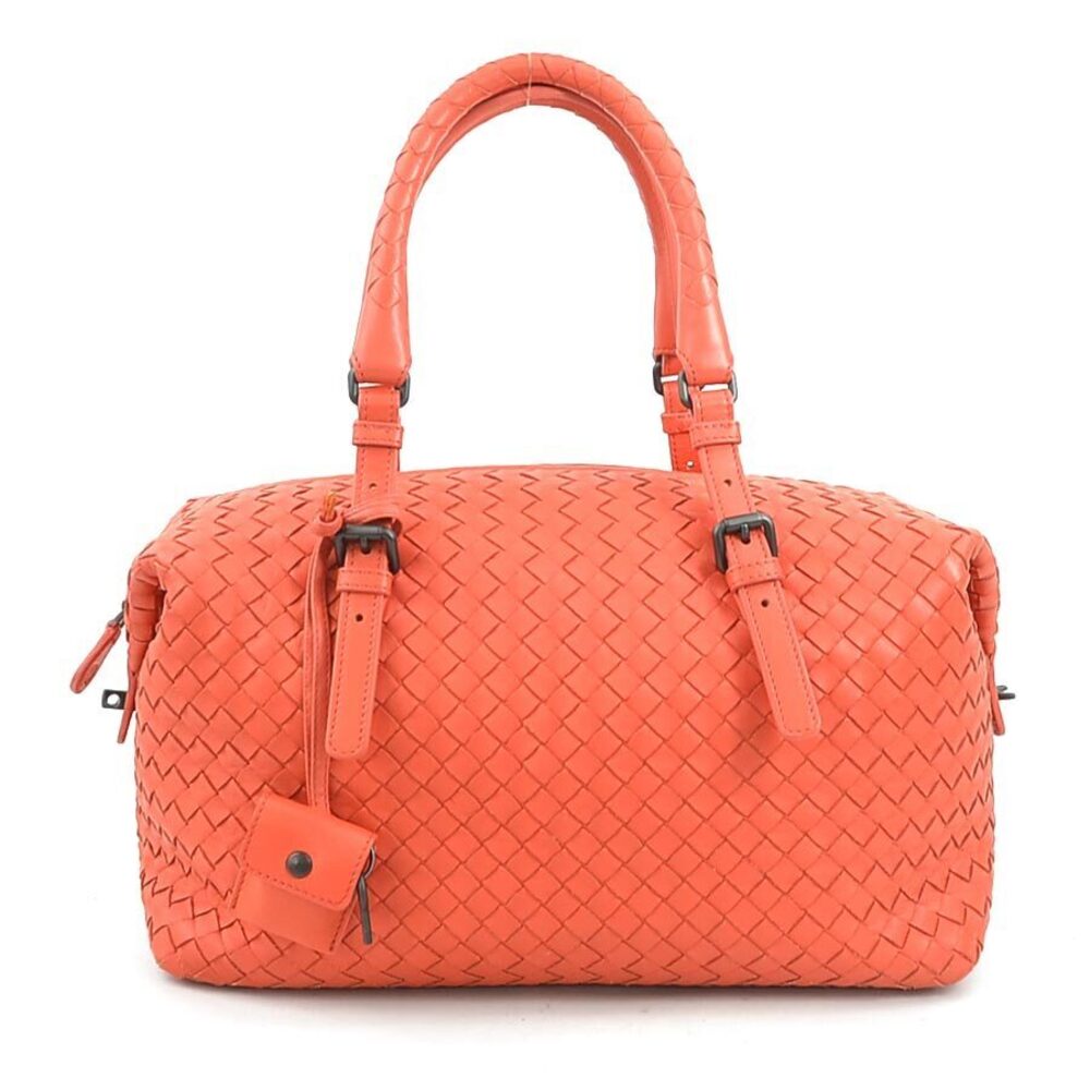 Bottega Veneta handbag orange pink intrecciato leather